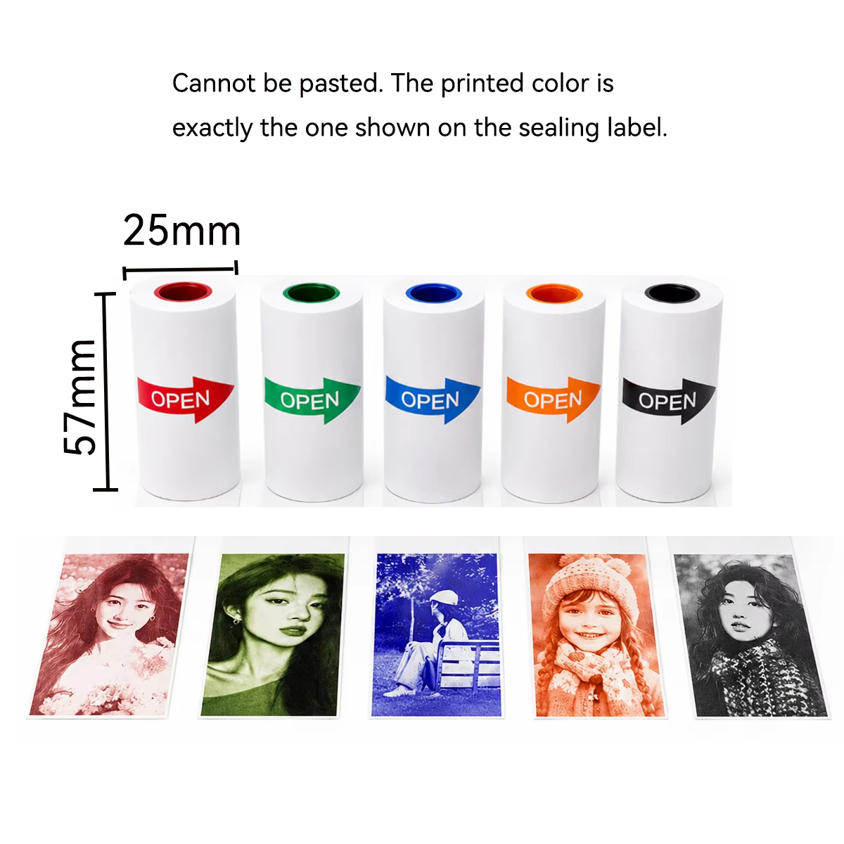 Mini Pocket Thermal Printer Paper Roll - Rolo de Papel Térmico Branco/Colorido 57x25mm