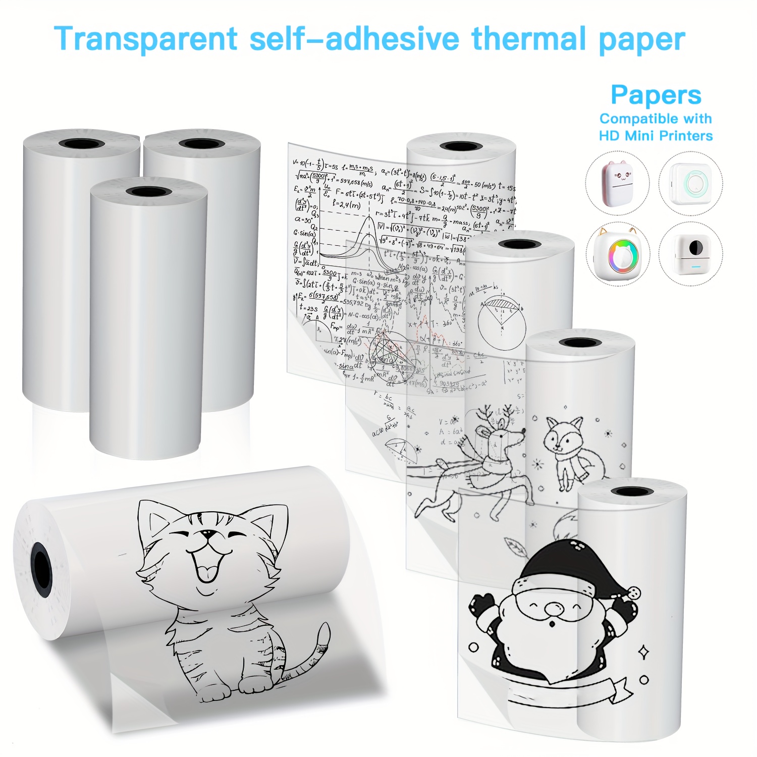 Mini Pocket Thermal Printer Paper Roll - 2/4/8 rolos de papel térmico autoadesivo