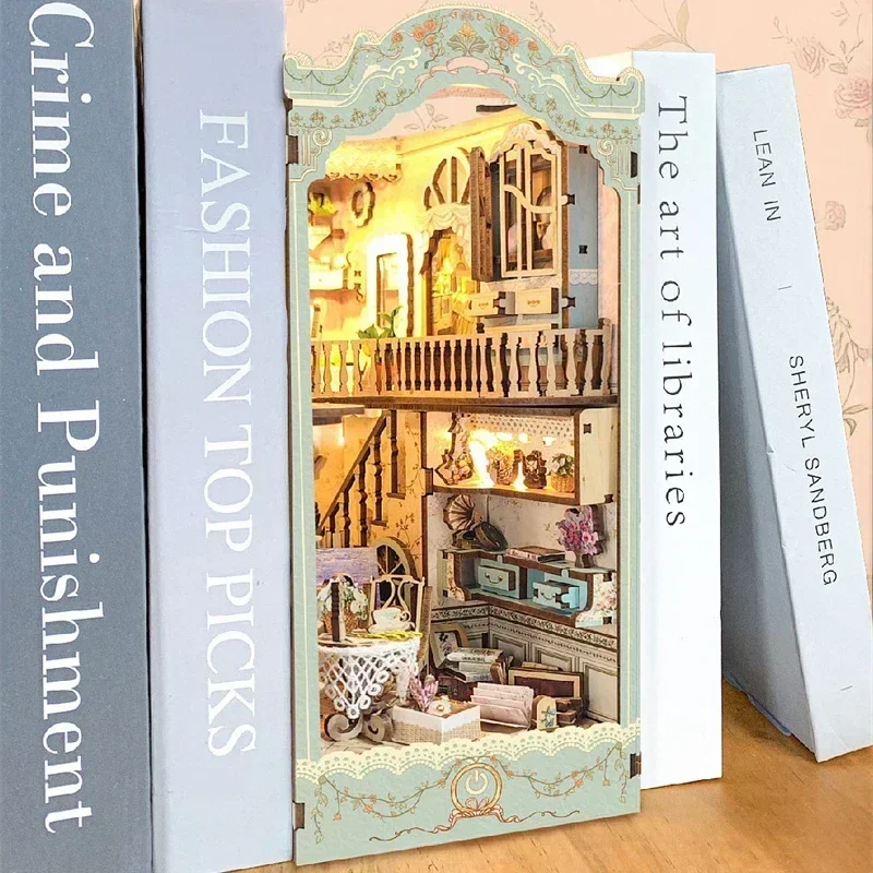 Conto de fadas cidade estante  - Diy Wooden Book Nook Kit Shelf Insert avaliação e preço