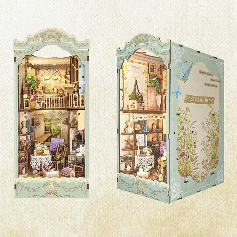 Conto de fadas cidade estante  - Diy Wooden Book Nook Kit Shelf Insert avaliação e preço